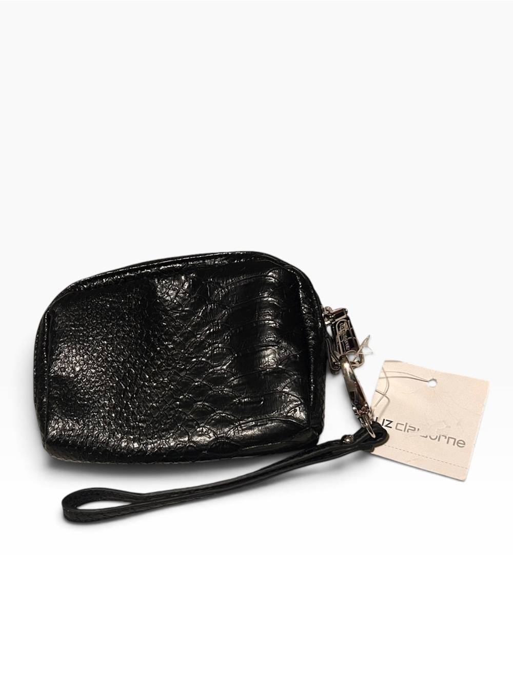 Liz Claiborne Black Croc-Texture Wristlet Pouch